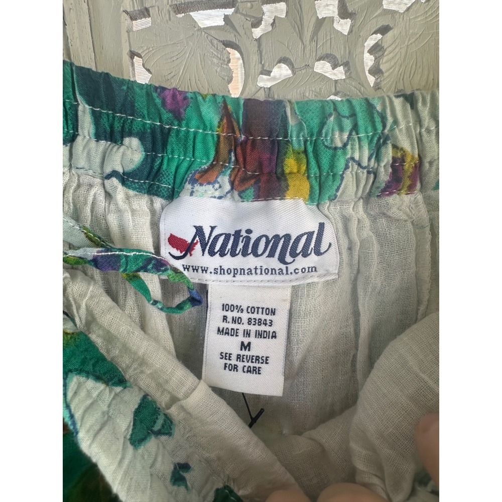 Vtg Colorful Artsy Rainbow Watercolor Flowy‎ Lined Midi Skirt Sz Medium - Picture 6 of 6